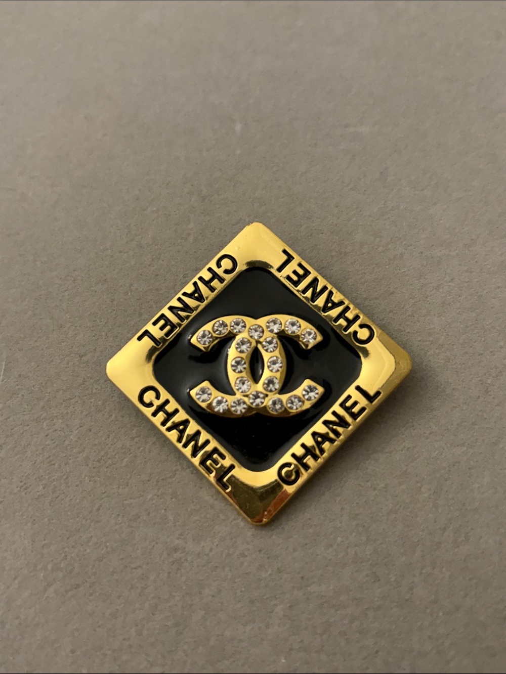 Gold & Black Crystal CC Logo Brooch Accessory